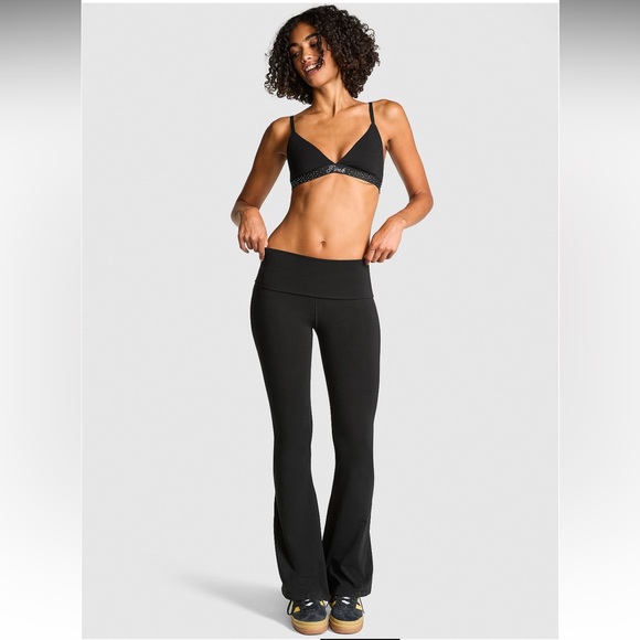 PINK Victoria's Secret Pants - Victorias secret Pink all day cotton foldover flare leggings black yoga pants 🩷